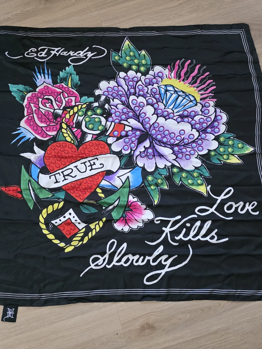 Ed Hardy black graphic Scarves 2pk with bold tattoo-inspired print